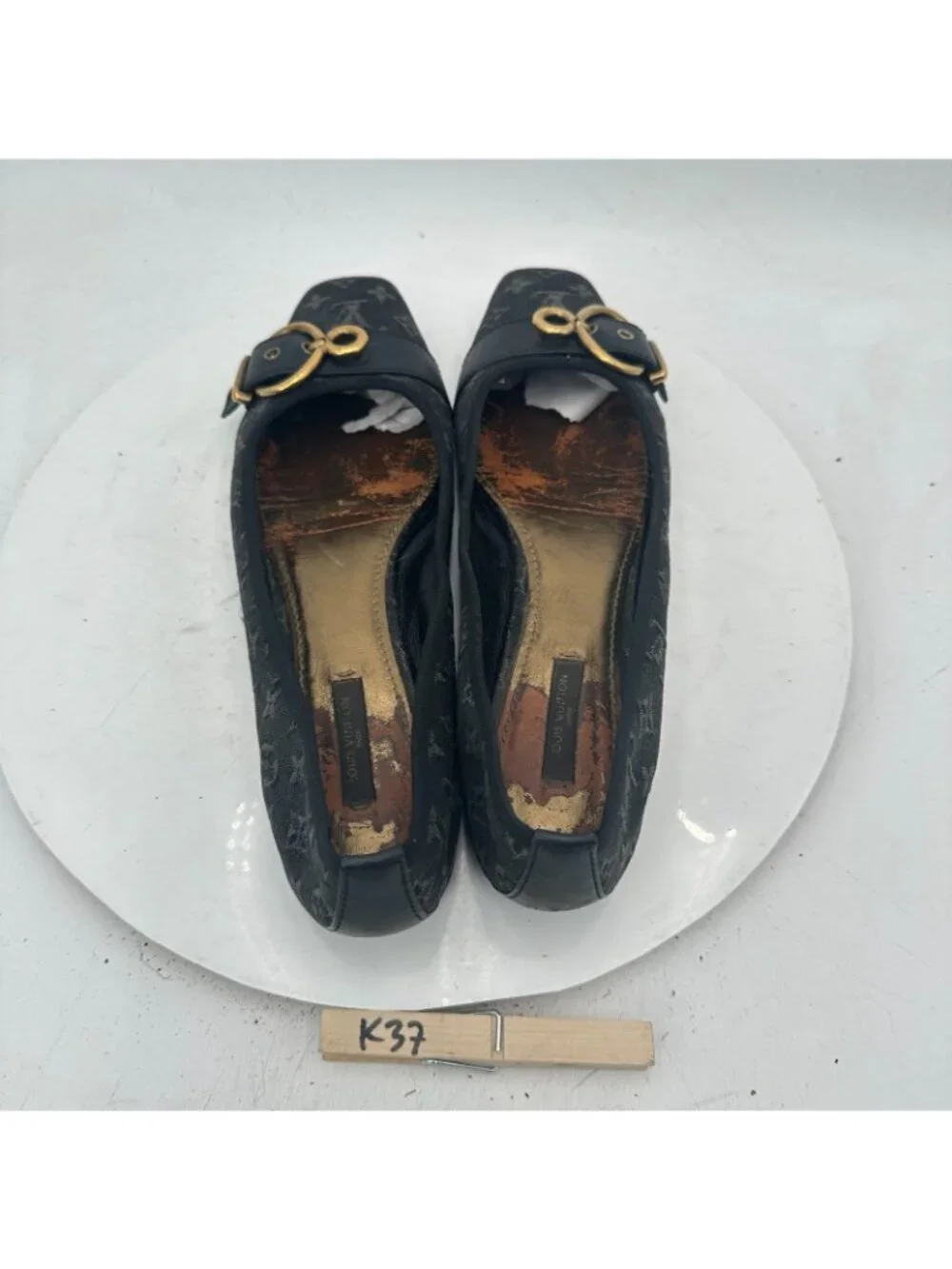 Louis Vuitton Women Size EU 40 US 10 Grey Monocrom Canvas Buckle Flat Shoes